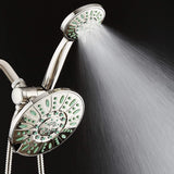 Aquadance Antimicrobial/Anti-Clog High-Pressure 30-Setting Rainfall Shower Combo, Microban Nozzle Protection from Growth of Mold, Mildew & Bacteria, Brushed Nickel Finish/Coral Green Jets