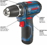 BOSCH Power Tools Drill Kit - PS31-2A - 12V, 3/8 Inch, Two Speed Driver, Cordless Drill Set - Includes Two Lithium Ion Batteries, 12V Charger, Screwdriver Bits & Soft Carrying Bag, Blue