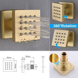 AYIVG Bathroom Thermostatic LED 16 Inch Ceiling Rainfall Shower System with 6 PCS Body Jets Mixer Set Brushed Gold